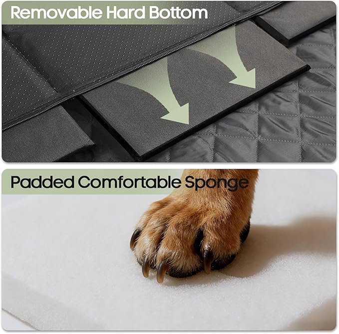 Dog Car Seat Cover for Back Seat, Hard Bottom Back Seat Extender Supports 400lbs, Waterproof Rear Seat Pet Cover, Dog Hammock with Mesh Window for Car SUV and Trucks