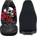 Skull Red Rose Car Seat Covers Set of 2 Breathable Front Seat Covers Stretch Polyester Fabric Cover Soft Front Seat Cover Universal Fit for Auto Truck Van SUV