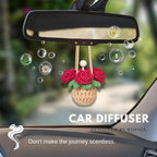 Handmade Crochet Hanging Car Air Freshener - Romantic Red Rose Design, 12ml Refillable Thick Glass Bottle, Car Diffuser for Rearview Mirror, Home & Office Romantic Decor