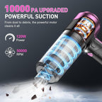 KMM Handheld Car Vacuum Cleaner, 10000PA Vacuum Cleaner & Air Duster, 120W High Power Vacuum Portable Cordless, Hand Held Vacuum Rechargeable with Multi-Nozzles & LED Light for Home, Car, Office
