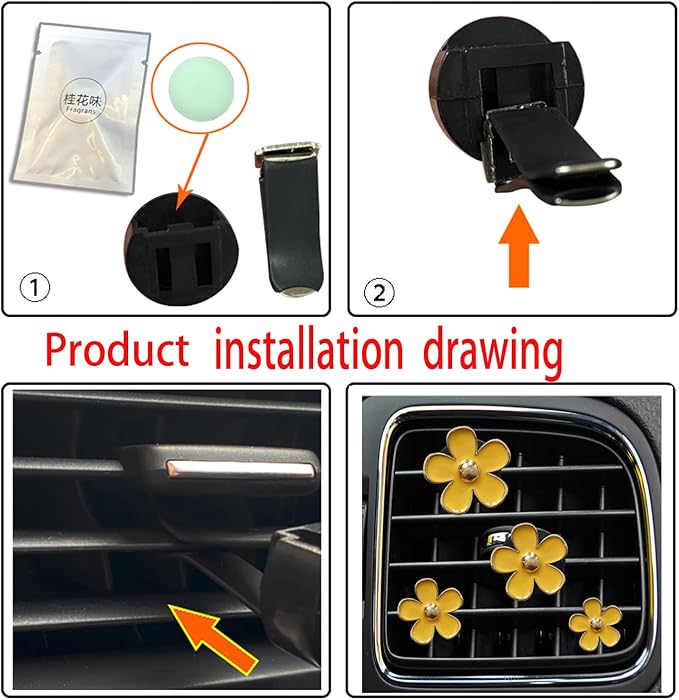 Daisy Air Vent Clips, 4 Pcs Cute Flower Car Air Conditioning Outlet Clip Car Air Freshener Clip Charm Car Inter Decor Accessories for Women (Yellow)