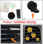 Daisy Air Vent Clips, 4 Pcs Cute Flower Car Air Conditioning Outlet Clip Car Air Freshener Clip Charm Car Inter Decor Accessories for Women (Yellow)