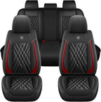 Car Seat Covers Compatible with Toyota Camry 2012-2026 Durable Waterproof Automotive Seat Covers Stretchable Fabric Material, Airbag Compatibility, Premium Nappa Leather(Black Red, Full Set)