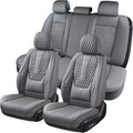Coverado Car Seat Covers Full Set, Nappa Leather Seat Covers for Car, Waterproof Car Seat Protector with Lumbar Support, Automotive Seat Covers Universal Fit for Most Cars SUV Trucks (Gray)