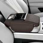 2026 Enhanced Car Center Console Armrest Cushion with USB& Type-C Charging, PU Leather Console Pad with Cup Holders, Storage& Tissue Outlet for Most Vehicles (Sloped Version, Coffee)