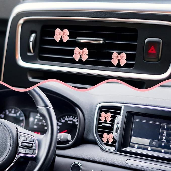 4PCS Bow Car Air Freshener Clips, Cute Girly Bow Car Air Vent Clip, Car Decor Accessories Interior Aesthetic Decorations Charm Stuff for Women Gir (Pink, 1.69in)