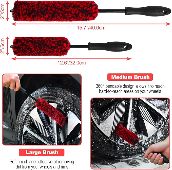 NIKCOSMK Wheel Brush, Wheel & Rim Cleaner Brush, Tire Brush, Wheel Cleaning Brush, Bendable & Durable Car Wheel Brush Set, Car Detailing Brushes, Wheel Brushes for Cleaning Wheels