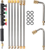 Pressure Washer Extension Wand Upgrade, 9 Pack Power Washer Lance with 6 Nozzle Tips, 30°,90° Curved Rod, 1/4" Quick Connect, 4000 PSI