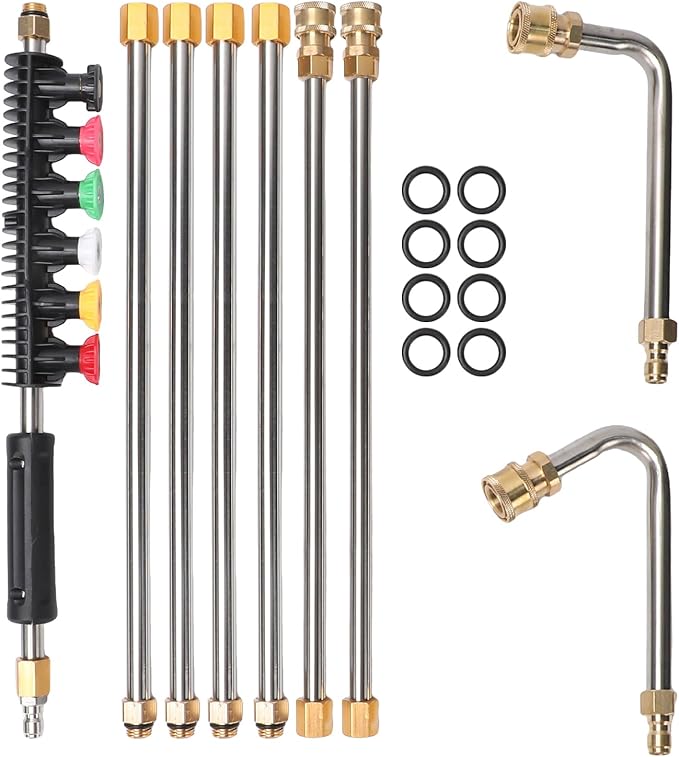 Pressure Washer Extension Wand Upgrade, 9 Pack Power Washer Lance with 6 Nozzle Tips, 30°,90° Curved Rod, 1/4" Quick Connect, 4000 PSI