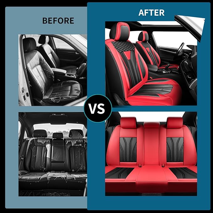 Fit Sonata Car Seat Covers Premium Leather for Hyundai Sonata 2007-2025 2026. Waterproof， Breathable, Scratch-Resistant & All-Weather Seat Cushion Protector（Front Seat,Red&Black