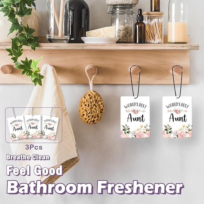 Aunt Auntie Gifts Car Air Freshener Accessories 3pcs,World's Best Gifts for Aunt Christmas, Pink Flower Rustic Hanging Scent Lavender Fragrance Card for Women Closet Bathroom Home Decor