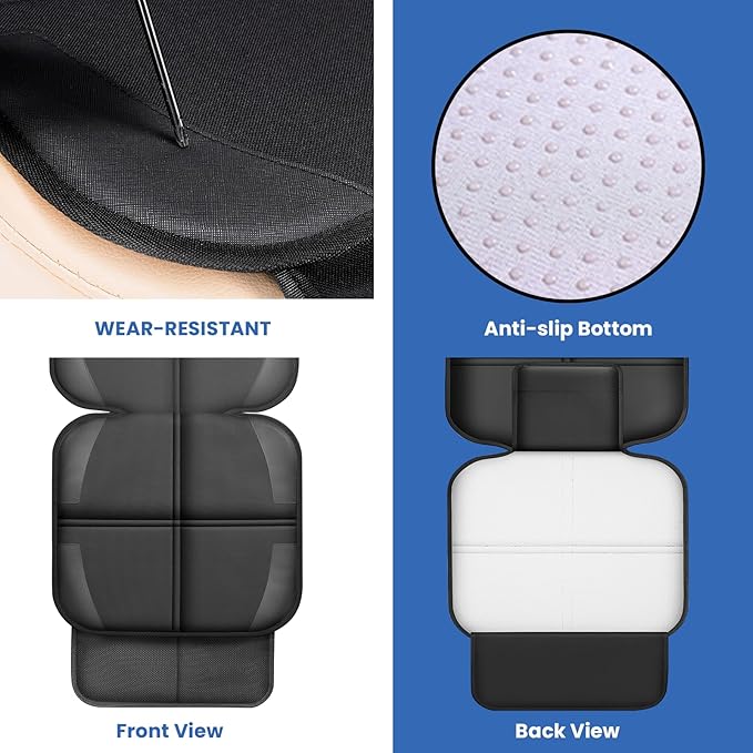 Meolsaek Car Seat Protector for Child Car Seat, Durable 600D Fabric Waterproof Car Seat Cover with Thick Pad Non-Slip Backing，No Imprints (Thicker Black-1pc)