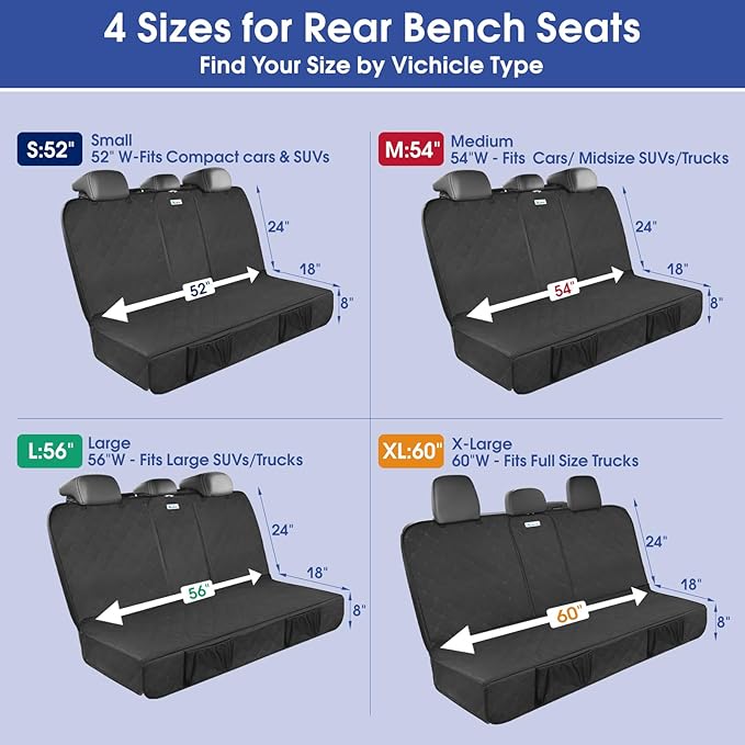 Upgraded 900D Heavy Duty Dog Back Bench Seat Cover, Car Seat Protector, 3 Seatbelts & Armrest Compatible, Waterproof Nonslip Pet Backseat Cover for Dogs & Kids, Fits Large SUVs & Trucks