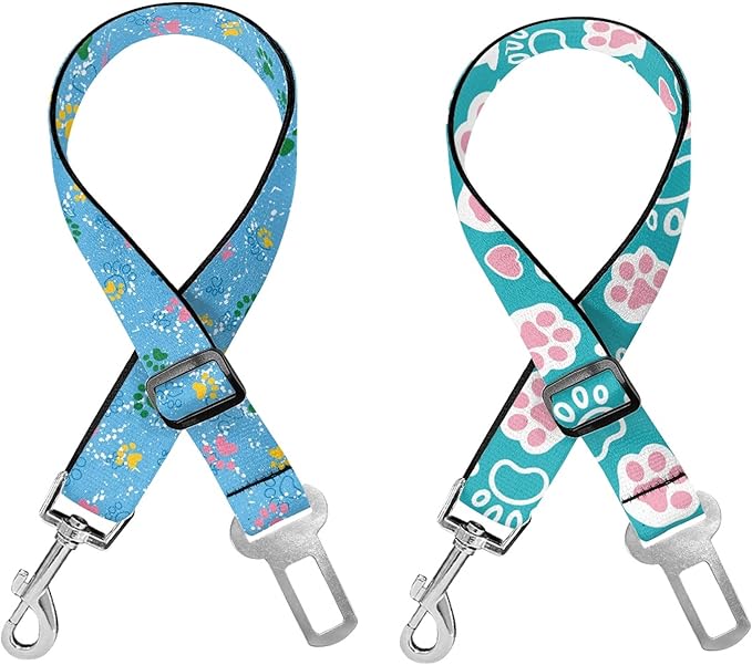 Cute Design 2-Pack Set Adjustable Pet Cat Dog Car Seat Belt, Adjustable Buckle Pet Car Harness Fabric Lanyard from 22 to 38 Inches Seatbelt Leash (Blue Fairy Tale Dog -Two Piece in one Set)