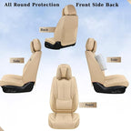 Coverado Universal Seat Covers Full Set, 5 Seats Universal Seat Covers for Cars, Waterproof NAPPA Leather Car Seat Covers with Head Pillow, Seat Protectors Fit for Most Sedans SUV Pick-up Truck, Beige