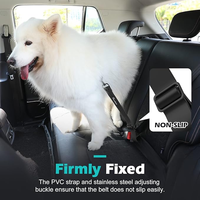 Pawaboo Dog Car Seatbelt, 20 in Adjustable Universal Pet Safety Belt, Chew-Proof Dogs Car Restraint with Adjustable Strap, PVC Shell Dog Seatbelt Harness, Dogs Leash with 360° Hook, Black