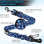 Lukovee Dog Seatbelt Leash for Cars, 2 Pack Pet Safety Car Seat Belt with Adjustable Buckle & Reflective Bungee, Connect Dog Harness in Vehicle Car Dogs Restraint Travel Daily Use (Blue Paw)