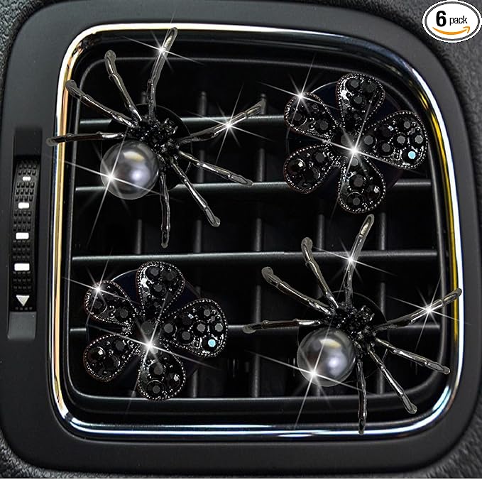 4 Pcs Black Bling Spider and Daisy Car Air Fresheners Vent Clips Diffuser Vent Clip Rhinestone Diamond Decoration Car Interior Decor Cute Accessories for Women, Automotive Air Fresheners