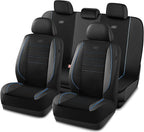 Skechers Air-Cooled Memory Foam Seat Covers,Mesh Thick Car Seat Covers,Piping Leather Car Seat Cover,Airbag Compatible,Automotive Comfort for Most Cars, Vans, Trucks, SUV(Blue,Full Set)