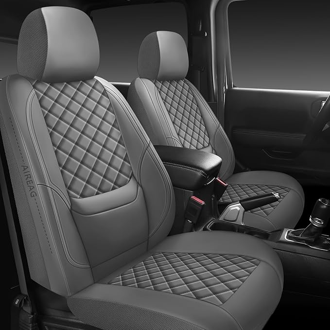 Wrangler Seat Covers 2007-2026 Full Set, Waterproof Leather Interior Sets with Lumbar Support Custom Fit for Jeep Wrangler JK JL 4 Door Unlimited Sahara/Sport/Rubicon X 392 Willys, Gray