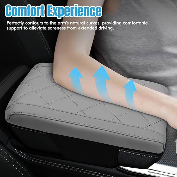 Hovom Car Center Console Armrest Pillow, 12.6"×7.87"×1.97" Leather Arm Rest Cover for Cars, Soft Comfortable Auto Armrest Cushion Pad, Vehicle Middle Console Cover, Car Accessories (Gray)