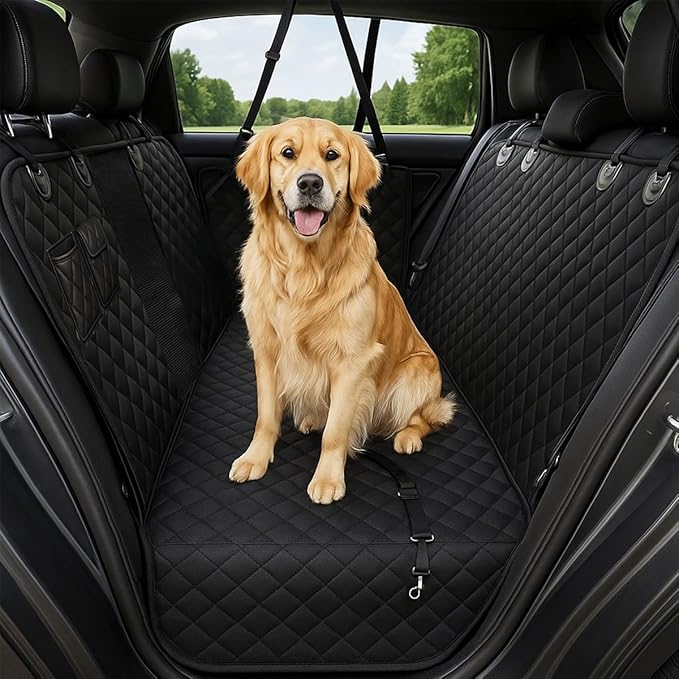 Dog Car Seat Cover, Universal Fit, Waterproof, Breathable, Machine Washable, Pet Hammock with Storage Pocket, Black (Black, Large(59" W))