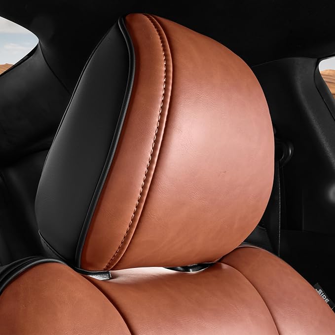 2 Pack Front Seat Cover for Ford Mustang Coupe Hardtop 2015-2026 (NOT FIT Convertible) Faux Leather Waterproof Seat Cover for Cars (Brown+Black-Front)