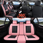 Coverado Car Seat Covers Full Set, Waterproof Nappa Leather Seat Covers for Car, Car Seat Protector with Lumbar Support, Automotive Seat Covers Universal Fit for Most Cars SUV Trucks, (Black&Pink)