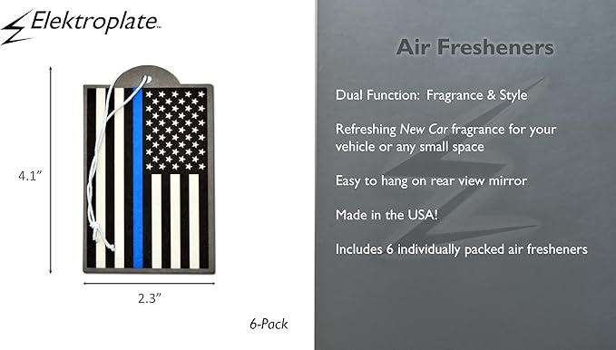 Elektroplate Police Thin Blue Line USA Flag Automotive Air Fresheners for Vehicles | New Car Scent (6-Pack) | Made in the USA