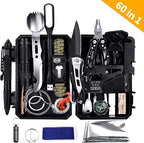 ANTARCTICA Emergency Survival Gear Kits 60 in 1, Outdoor Survival Tool with Emergency Bracelet Whistle Flashlight Pliers Pen Wire Saw for Camping, Hiking, Climbing,Car