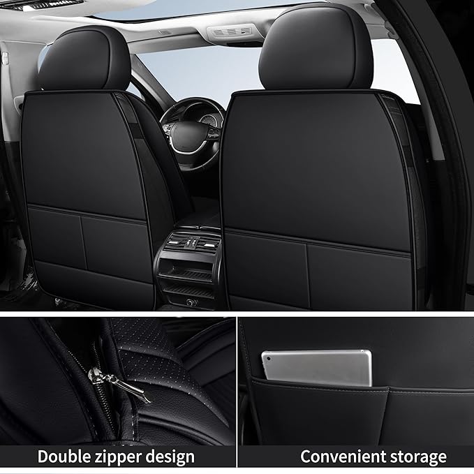Nappa Leather Car Seat Covers Full Set, Black Car seat Protector 5 Seats, Waterproof Car Seat Cushion, Universal Automotive Seat Covers Fit for SUV Truck Pick-up Sedan, Front and Rear