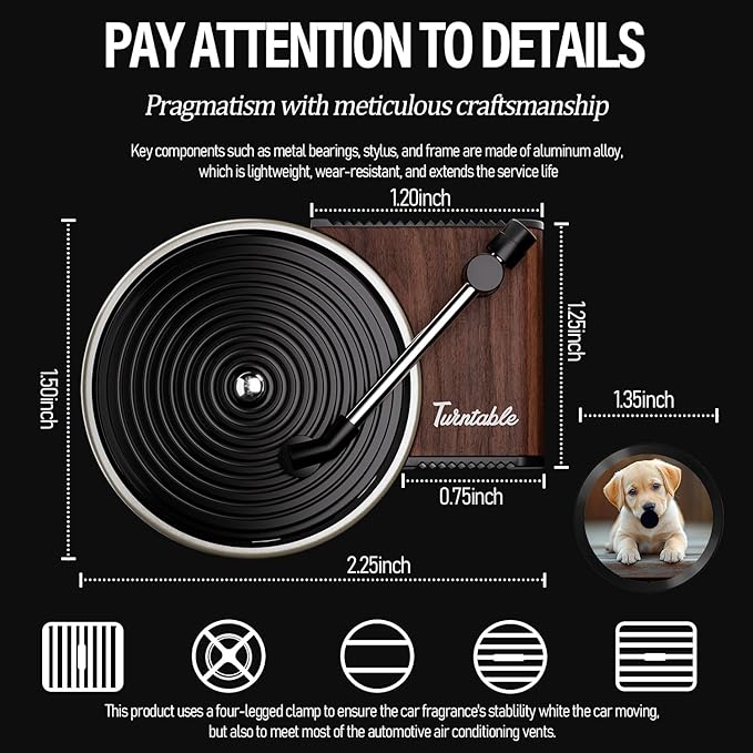 Customized Photo Car Air Freshener, Double-Sided Record Player Design, Unique Turntable Vinyl Shape,Meaning Gifts for Dad, Mom, Friends, Colleagues（6pcs） (Black B)