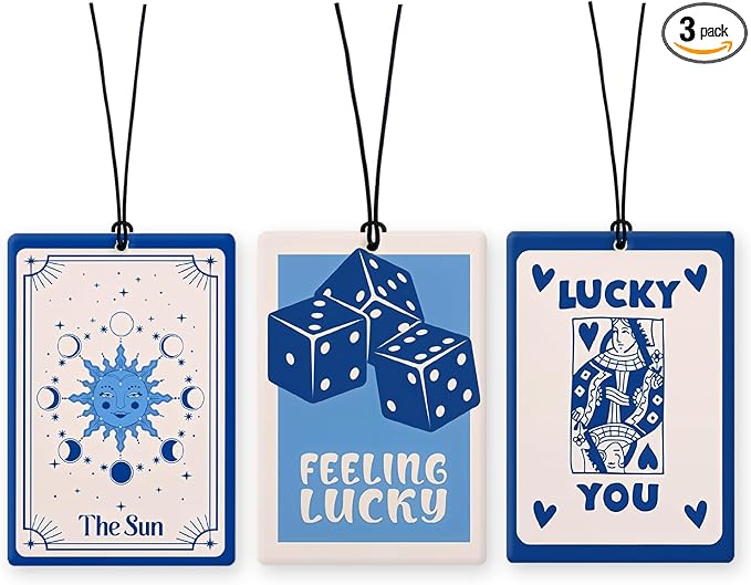 Lacama Blue Retro Car Air Freshener 3Pcs, Vintage Gothic Tarot Dice Ace Card Cars Scents Air Freshener for Women Girls Gifts, Trendy Retro Car Accessories Interior Mirror Decor Hanging