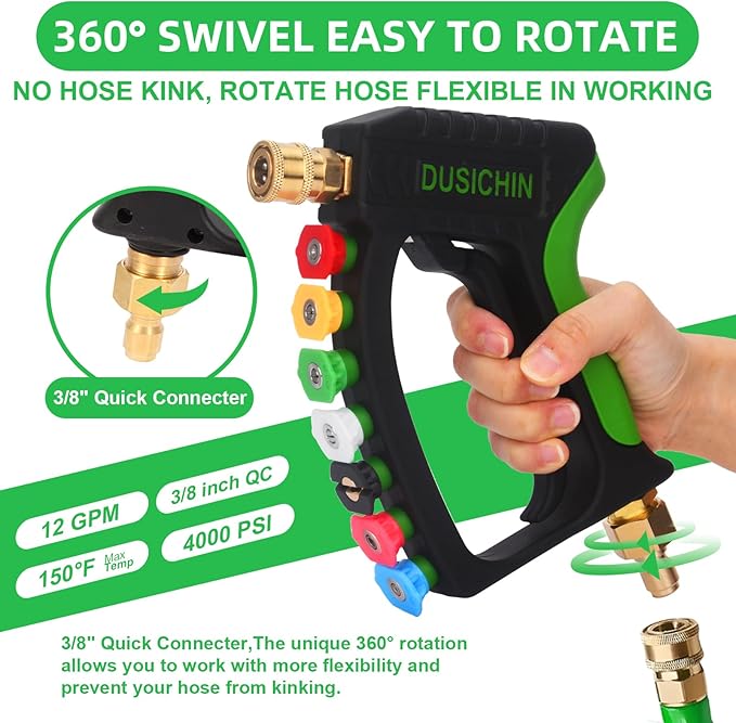 DUSICHIN Short Pressure Washer Gun with Foam Cannon,4000 PSI Power Washer Foam Blaster 1/4'' Quick Connector,Car Wash Foam Gun Snow Foam Lance with 7 Pressure Washer Nozzles for Car Washing DUS2903