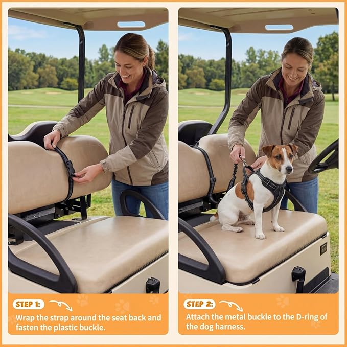 Dog Seat Belt Harness for Golf Cart, Pet Dog Seat Leash for Golf Cart, Adjustable Black Vest with Reflective Nylon Tear-Resistant Webbing & Elastic Bungee, Safety Harness for Outdoor Activity(Medium)