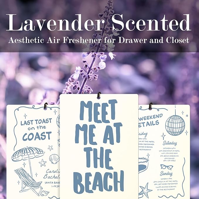 Trendy Blue Coastal Beach Lavender Car Air Freshener 3, Meet Me at the Beach Disco Ball Cocktail Scents Air Freshener for Women Girls, Beachy Car Accessories Interior Mirror Decor Hanging