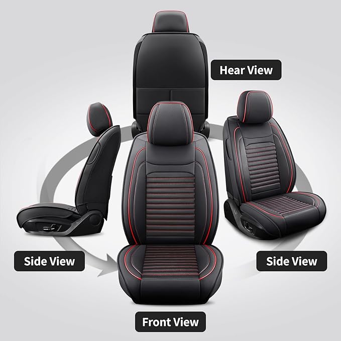 Front Seat Covers Fit for Toyota C-HR 2018-2022, Car Seat Covers Front Seats, Breathable Faux Leather Automotive Seat Covers Front Pair Anti-Slip Seat Cover(Black&Red, Front)