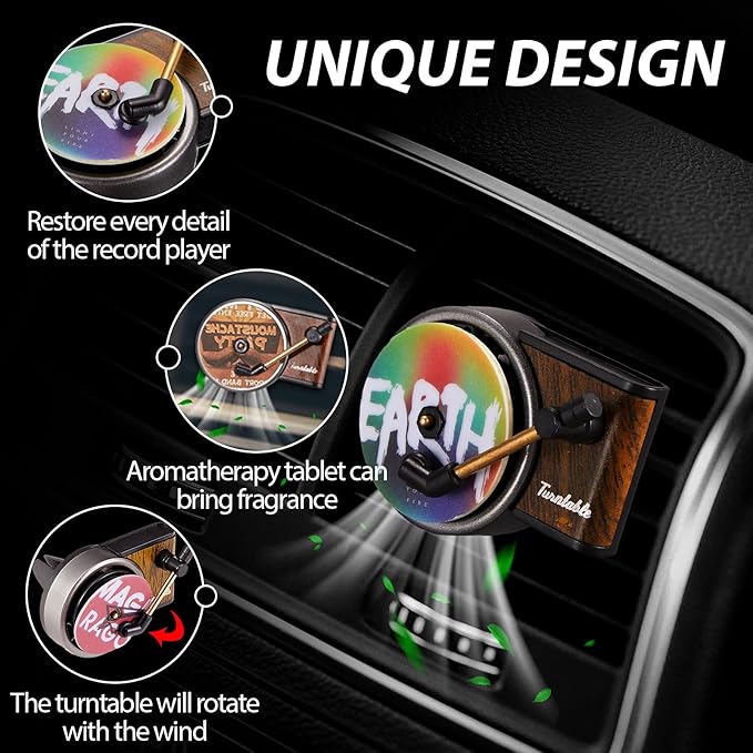 Frienda 21 Pieces Record Player Car Air Freshener Vent Clip Included 3 Pcs Retro Aromatherapy Diffuser, 18 Pcs Refill Pads for Gift, Air Freshener Car Decor Accessories, Music Lover Gifts