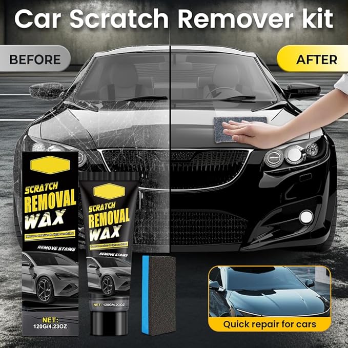 Car Scratch Removal Wax, Remove Medium and Light Scratches, Upgrade Scratch Repair Polishing Wax, Professional Car Scratch Remover Paste with Towel & Sponge (1 Set)