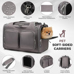 Dog, Cat Carrier for Pets Up to 12 Lbs, Airline Approved Collapsible Soft-Sided Pet Travel Bag with Locking Zippers, Breathable Mesh and 4 Large Pockets, Removable Fleece Pad (Grey)