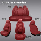 Car Seat Covers Full Set,Universal Fit for Cars,SUVs,Trucks,and Sedans with 5 Seats,Faux Leather Car Seat Cushion Compatible with Airbags,Waterproof Car Seat Protector,Wine Red