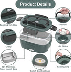 Electric Lunch Box Food Heater, 3 in 1 Ultra Quick Heated Lunch Boxes for Adults, 12V/24V/110V Portable Food Warmer for Car/Truck/Office With Fork Spoon and Insulated Carry Bag
