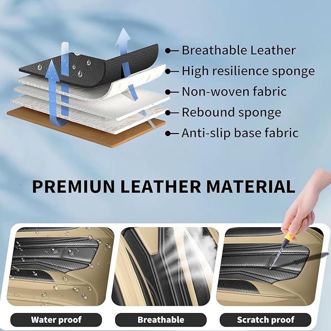 Fit Altima Car Seat Covers Compatible with Nissan Altima 2011-2025 2026 - Full Set Premium Leather， Waterproof Breathable， All-Weather Seat Cushion Protecto&Airbag Compatible （Beige & Black