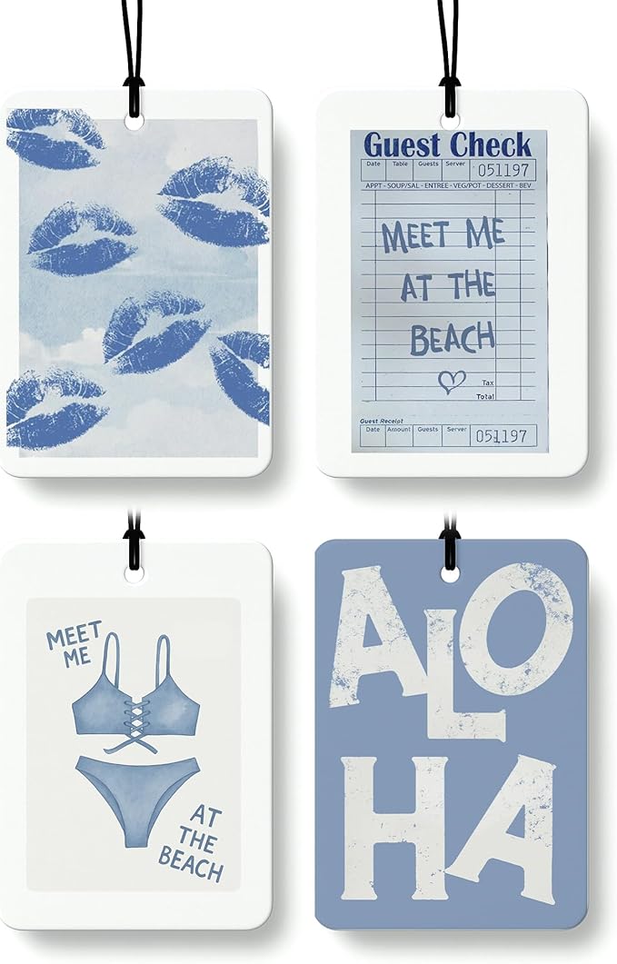 Blue Beach Cowgirl Cologne Car Air Freshener 4 Pcs, Preppy Cute Western Coastal Cowgirl Hanging Air Freshener for Cars Bathroom Dorm Books Decor, Girly Beach Accessories Gifts for Women Girls