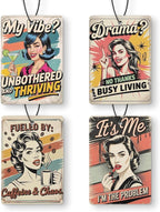 Funny Retro Pop Car Air Freshener 4 Pcs, Sarcastic Humor Feminist Quotes Hanging Air Freshener for Cars Closet Drawer Books, Women Empowerment Gifts Car Accessories for Women Girls