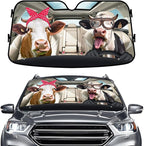 GENANY Cute Cow Couple Funny Windshield Sun Shade for Car SUV Truck (55x30 Inches), Sun Shade Windshield, Shades for Windows, Protector Blocks UV, Spring Car Decor