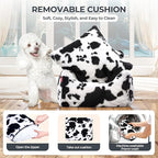 BurgeonNest Dog Car Seat for Small Dogs, Detachable and Washable Cat Carseats Under 25 lbs, Soft Pet Booster Seats with Storage Pockets and Clip-On Leash Portable Car Travel Carrier Bed, Milk Cow