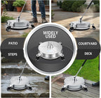 RAYNEL 14'' Pressure Washer Surface Cleaner with 4 Wheels, Stainless Steel Housing, 1/4" Quick Plug, 2 Extended Wands, 2 Replacement Nozzles