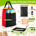 Hillban Travel Litter Box for Cats, 4 In1 Kit Include Scooper Cat, Portable Collapsible Portable Cat Box, Litter Bag, 15 Pcs Poop Bags, Lightweight Leak Proof for Car Travel, Camping, Plane, Hotel