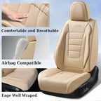 Coverado Front and Back Seat Covers for Cars, Nappa Leather Car Seat Covers, Automotive Seat Covers for Trucks, 5 Seats Waterproof Carseat Protector Car Seat Cover Beige, Universal Fit for Most Cars